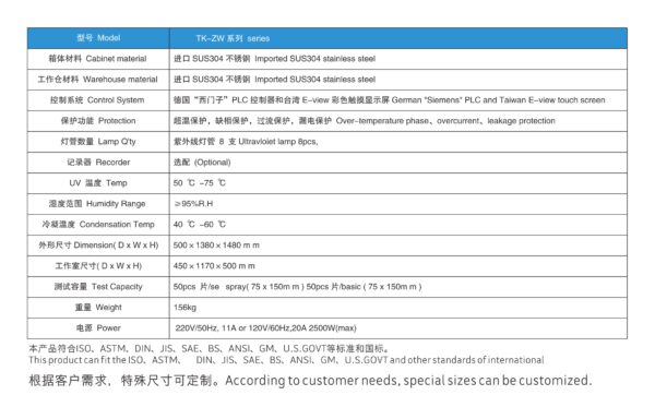 紫外光试验箱规格参数